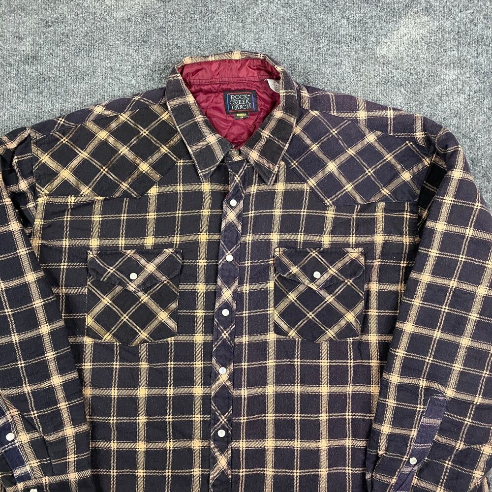 Rock Creek Ranch Shirt Mens 2X Plaid Quilted Western Lined Snap‎ Front Workwear